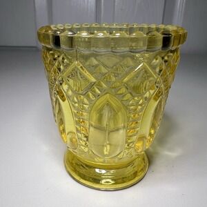 Vtg Yellow Glass Antique Celery Vase Spooner Toothpick Votive Candle Holder